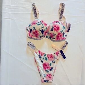 New 2pc Victoria’s Secret Bombshell Swimwear Floral Bikini 32C/S Bling NWT
